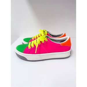 Marc Jacobs Women's Empire Low Top Multi Color Sole Sneaker Neon Pink Green 36 6